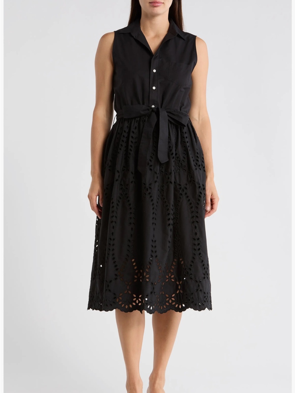 New Frank & Eileen Sleeveless Cotton Eyelet Dress black midi comfy classic XS